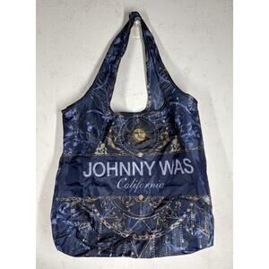 JOHNNY WAS CALIFORNIA Nylon Reusable Shopping Bag Sun Celestial Blue